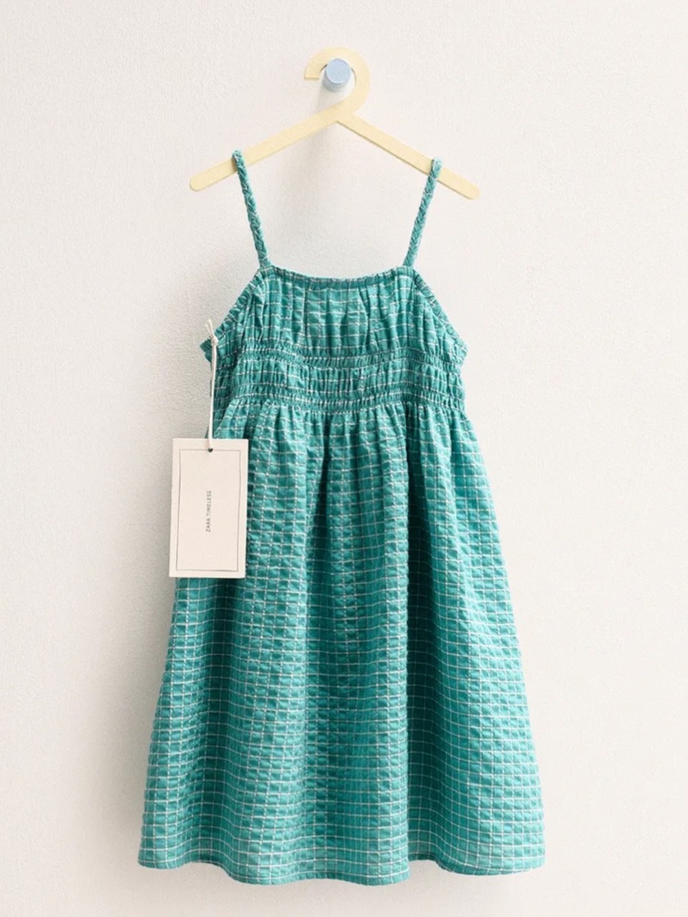 Zara Teal Grid Smocked Sundress for Kids